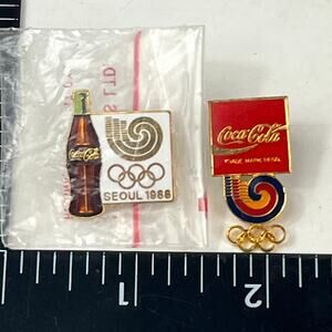 Lot Of 2 Coca-Cola Olympic Pins Seoul 1988 Enamel Bottle Logo Sponsor Badges